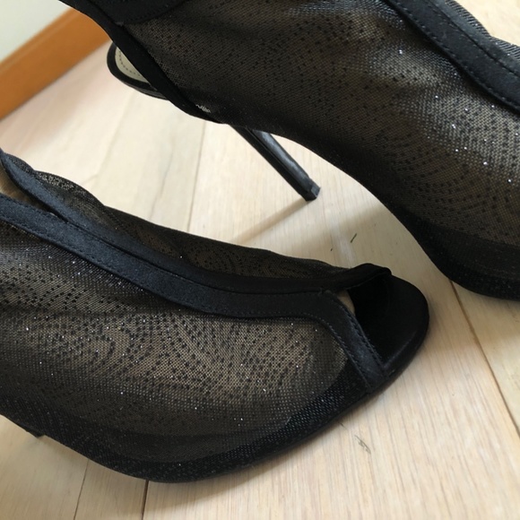 Black glittery sheer mesh open-toe sling-back dress shoes, size 8 - Picture 4 of 10